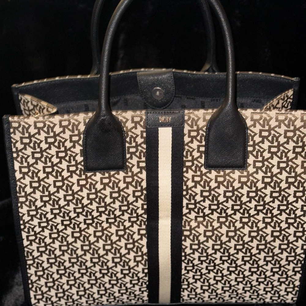 DKNY Black and Cream Patterned Tote